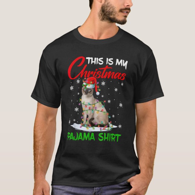 This Is My Christmas Pajama Siamese Cat Santa Hat  T-Shirt (Front)