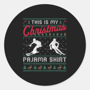 This Is My Christmas Pajama Skiing Ugly Sweater Fu Classic Round Sticker