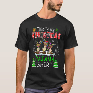 This Is My Christmas Pajama Three Reindeer Xmas L T-Shirt