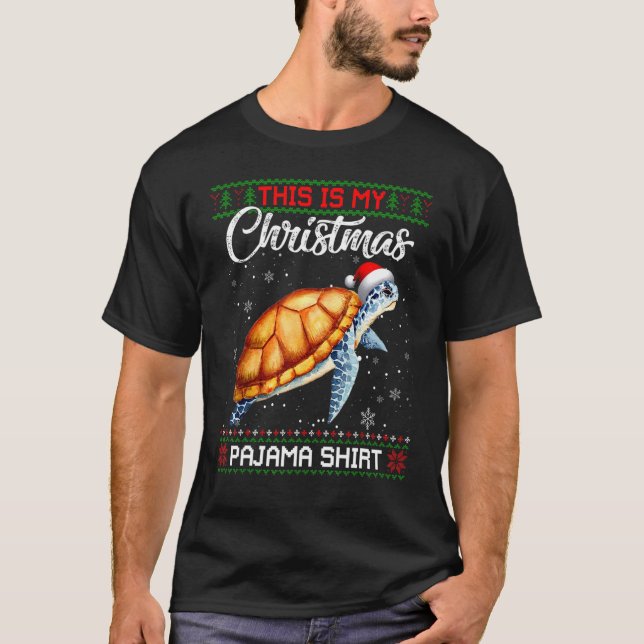 This Is My Christmas Pajama Turtle Santa Ugly Xmas T-Shirt (Front)