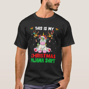 This Is My Christmas Pajama Unicorn Santa Hat Ligh T-Shirt