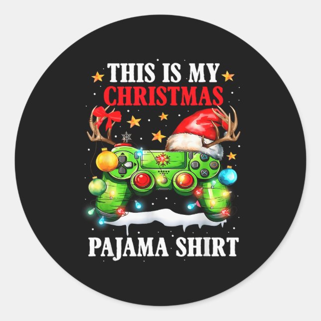 This Is My Christmas Pajama Video Game Gamer Boys  Classic Round Sticker (Front)