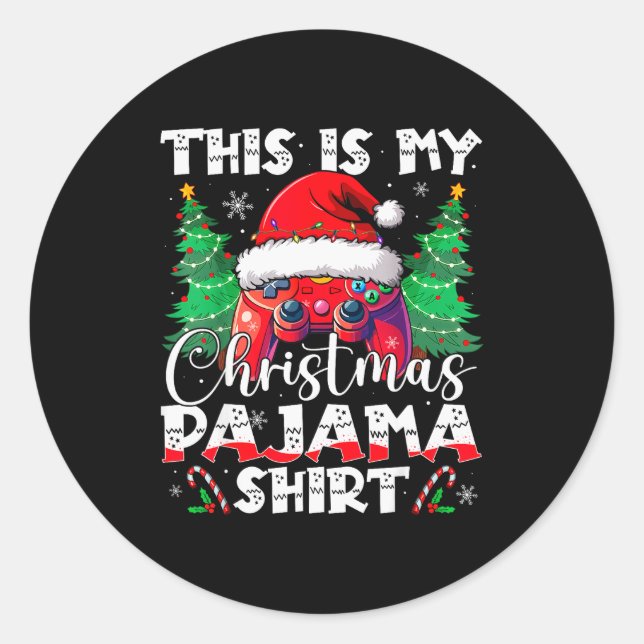 This Is My Christmas Pajama Video Game Gamer Boys  Classic Round Sticker (Front)