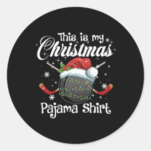 This Is My Christmas Pajama Xmas Hockey Family Mat Classic Round Sticker