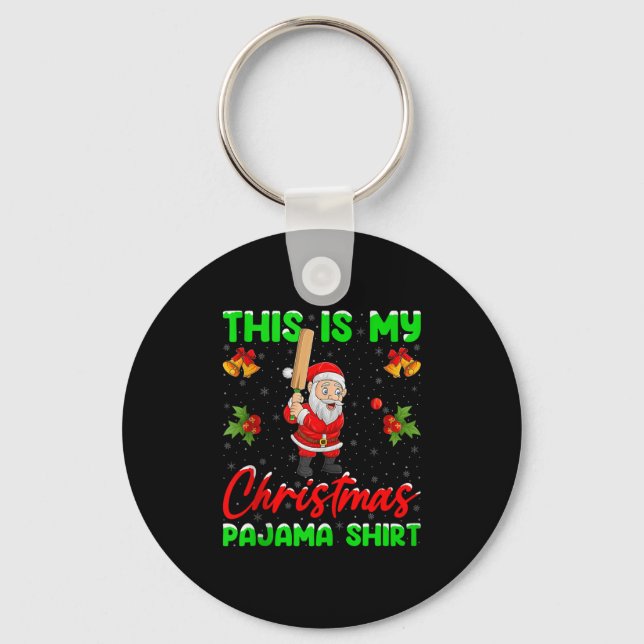 This Is My Christmas Pajamas Funny Santa Playing C Key Ring (Front)