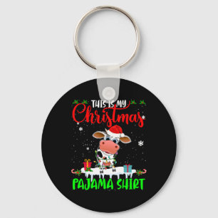 This Is My Christmas Pyjama Santa Xmas Lights Cow Key Ring