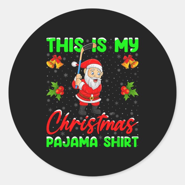 This Is My Christmas Pyjamas Funny Santa Playing I Classic Round Sticker (Front)