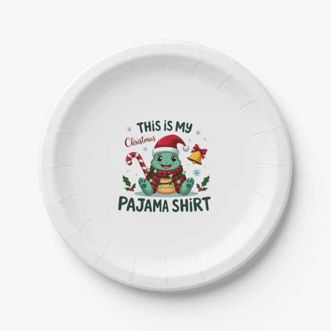 This Is My Christmas Turtle Pajama Shirt Buffalo P Paper Plate (Front)