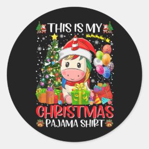 This Is My Christmas Unicorn Xmas Women Girls Fami Classic Round Sticker