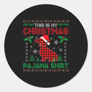 This Is My Dachshund Dog Red Plaid Christmas Ugly  Classic Round Sticker