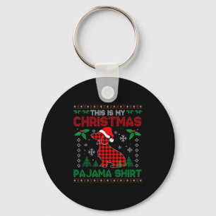 This Is My Dachshund Dog Red Plaid Christmas Ugly  Key Ring