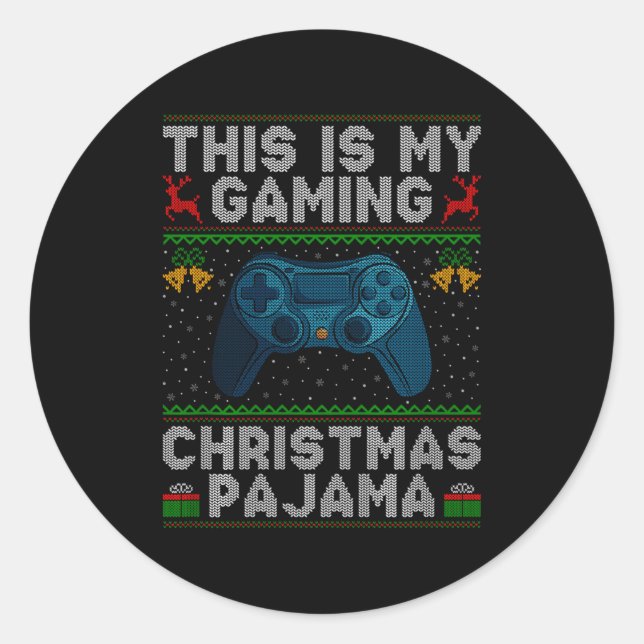 This Is My Gaming Christmas Pajamas Ugly Xmas Swea Classic Round Sticker (Front)