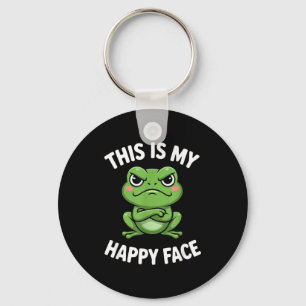 This Is My Happy Face Funny Angry Frog Humor Key Ring