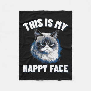 This Is My Happy Face - Funny Cat With Grumpy Face Fleece Blanket