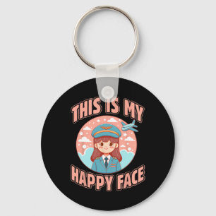 This Is My Happy Face Funny Woman Pilot Airplane  Key Ring