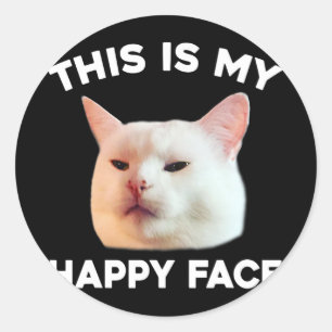 This Is My Happy Face Smudge The Cat Meme Sarcasti Classic Round Sticker