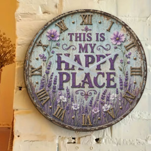 This Is My Happy Place Lavender Farmhouse Large Clock