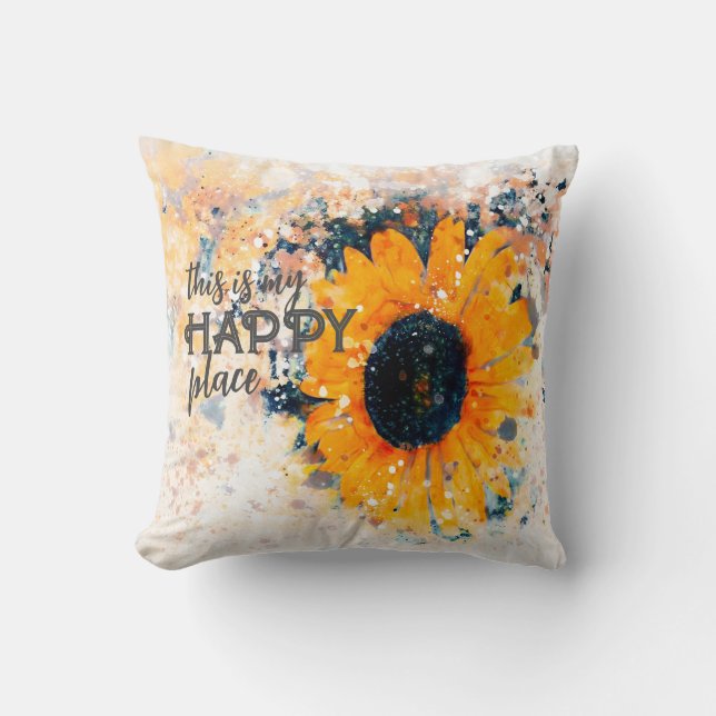 this is my happy place sunflower watercolor  cushion (Front)