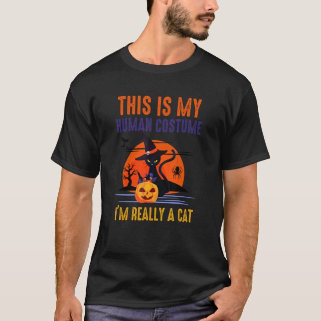 This Is My Human Costume I'm Really A Cat Pumkin H T-Shirt (Front)