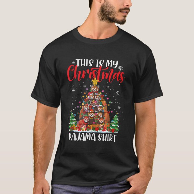 This Is My Pajama Red Panda Tree Lights T-Shirt (Front)