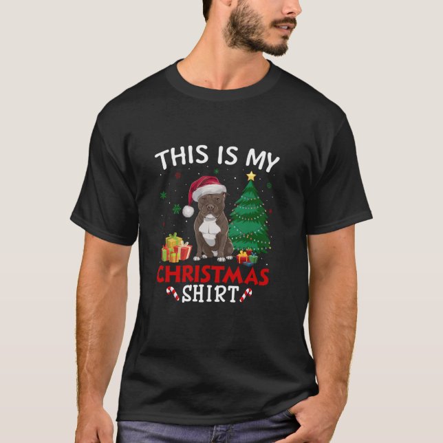 This is My Pitbull Dog Santa Hat Christmas Pajama  T-Shirt (Front)