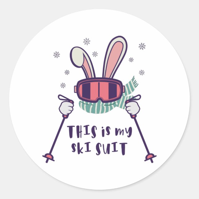 This is my Ski Suit Skiing Rabbit with ski poles Classic Round Sticker (Front)