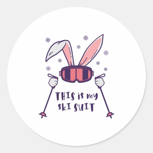 This is my Ski Suit Skiing Rabbit with ski poles Classic Round Sticker (Front)