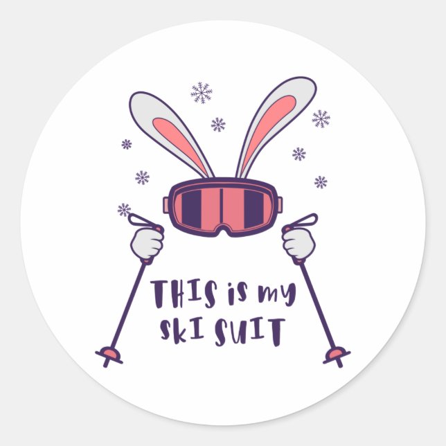 This is my Ski Suit Skiing Rabbit with ski poles Classic Round Sticker (Front)