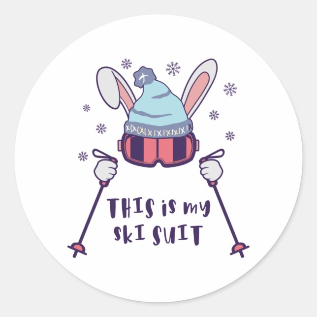 This is my Ski Suit Skiing Rabbit with ski poles Classic Round Sticker (Front)