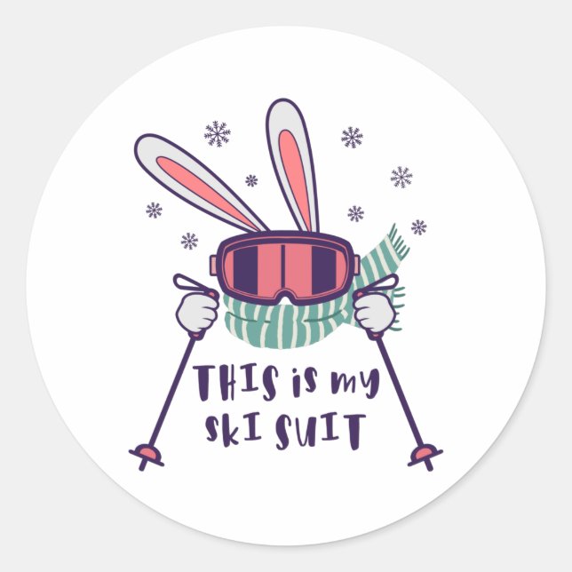 This is my Ski Suit Skiing Rabbit with ski poles Classic Round Sticker (Front)