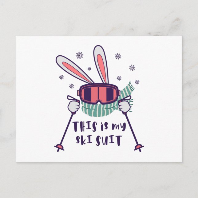 This is my Ski Suit Skiing Rabbit with ski poles Postcard (Front)