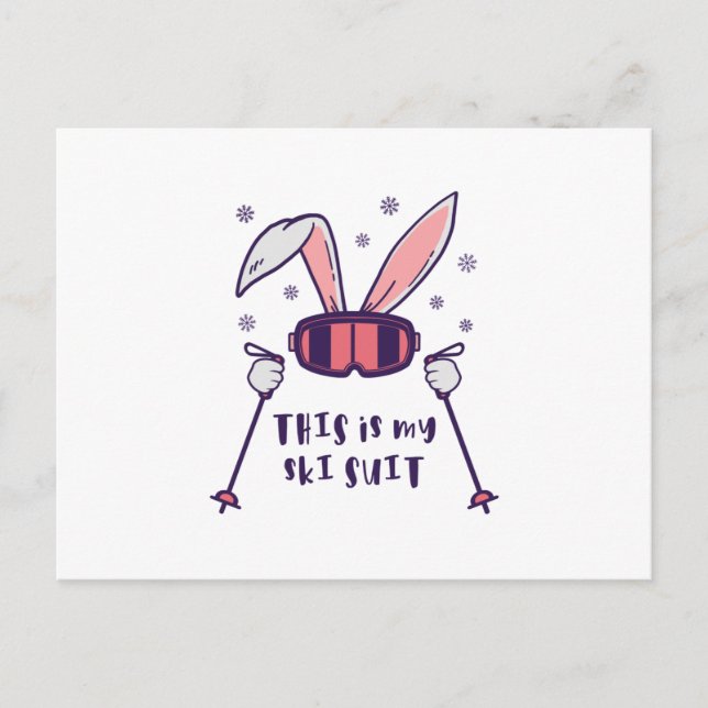 This is my Ski Suit Skiing Rabbit with ski poles Postcard (Front)