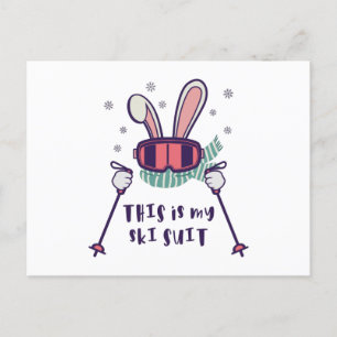 This is my Ski Suit Skiing Rabbit with ski poles Postcard
