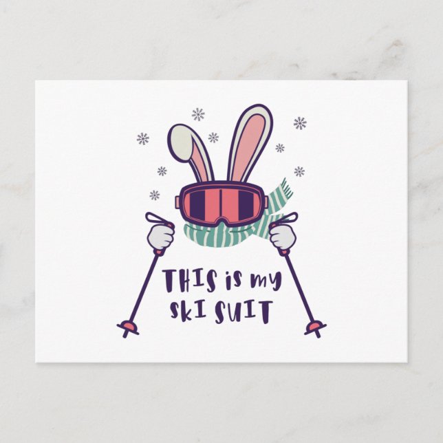 This is my Ski Suit Skiing Rabbit with ski poles Postcard (Front)