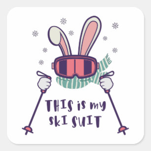 This is my Ski Suit Skiing Rabbit with ski poles Square Sticker