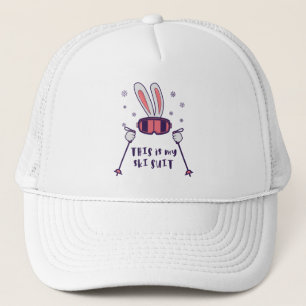 This is my Ski Suit Skiing Rabbit with ski poles Trucker Hat