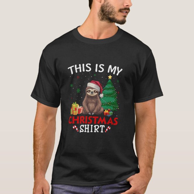 This is My Sloth Santa Hat Christmas Pajama T-Shirt (Front)