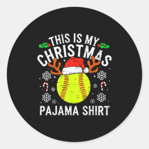 This Is My Softball Christmas Pajama Shirt Srt Men Classic Round Sticker