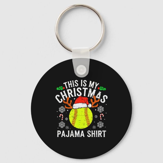 This Is My Softball Christmas Pajama Shirt Srt Men Key Ring (Front)