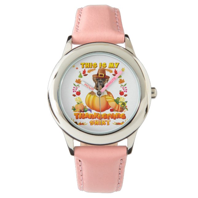 This Is My Thanksgiving Boxer Dog Pumpkin Pet Love Watch (Front)