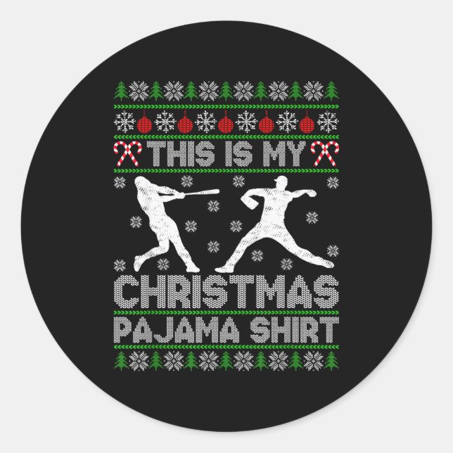 This Is My Ugly Christmas Pajama Baseball Funny Wi Classic Round Sticker (Front)