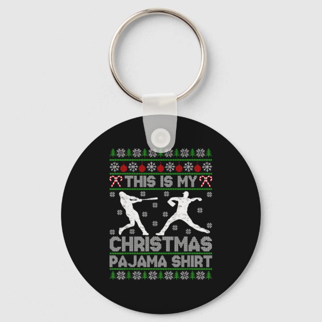 This Is My Ugly Christmas Pajama Baseball Funny Wi Key Ring (Front)