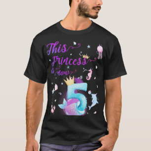 This Is Now Five Years Old 5th Girl Cute Birthday T-Shirt