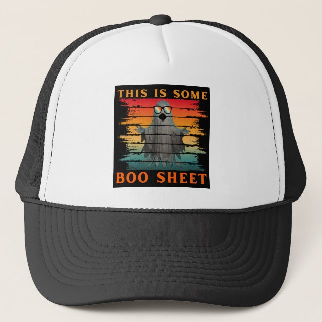 This is some boo sheet funny halloween ghost trucker hat (Front)