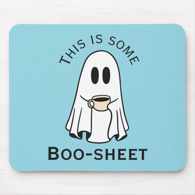 This is some boo-sheet ghost boo with coffee mouse mat (Front)