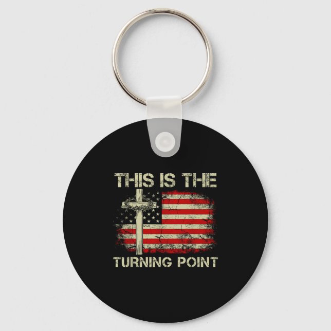 This Is The Turning Int Faith Cross Us Flag Patrio Key Ring (Front)