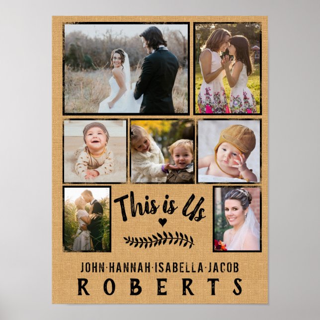 This is Us Burlap Farmhouse 7 Family Photo Collage Poster (Front)