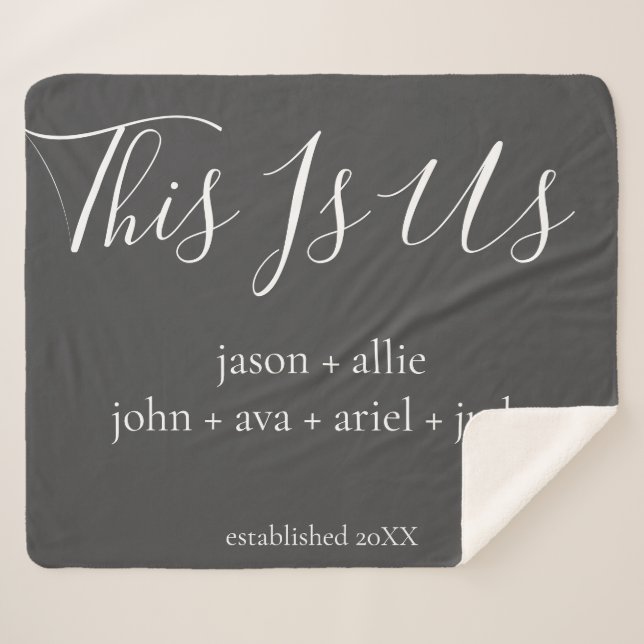 This Is Us | Family Names Personalised Sherpa Blanket (Front (Horizontal))