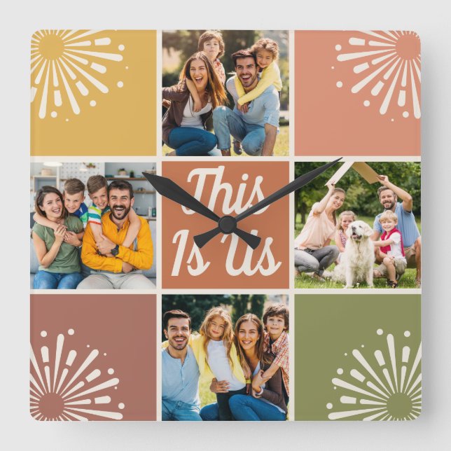 This Is Us Mid-Century 4 Photo Collage Family  Square Wall Clock (Front)