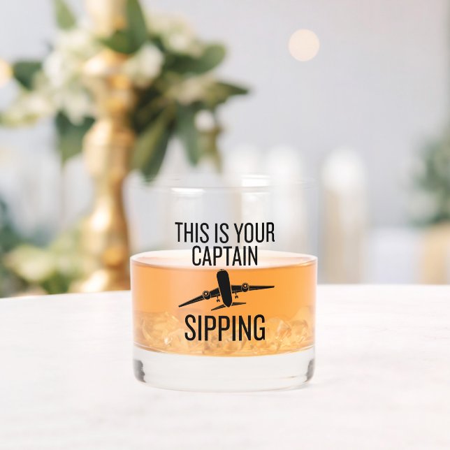 This Is Your Captain Sipping Funny Pilot Gift  Whiskey Glass (Insitu (Wedding))